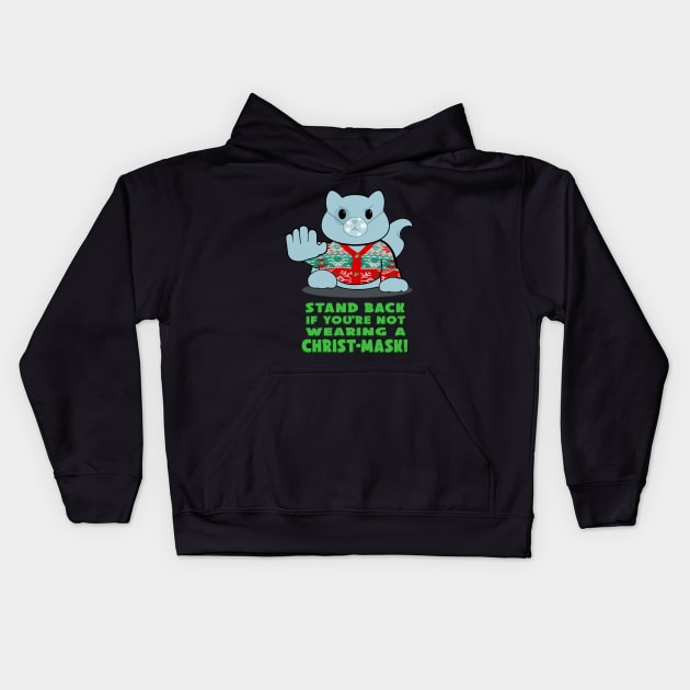 Merry Christ Mask cat Kids Hoodie by Brash Ideas